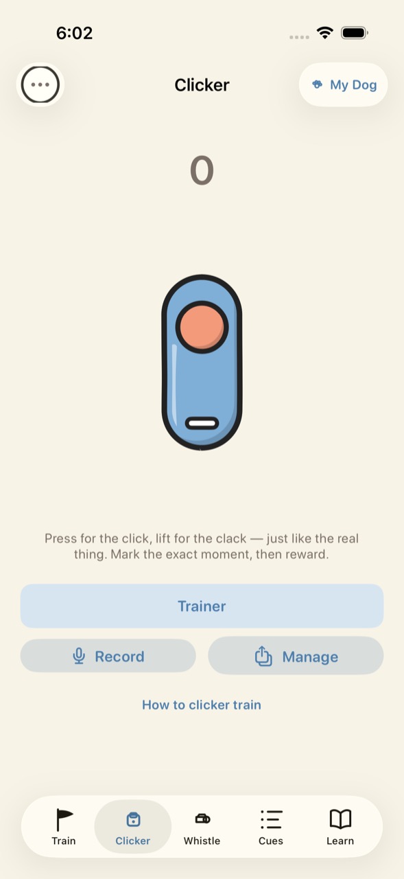 The clicker: press for click, lift for clack, with recordable voices