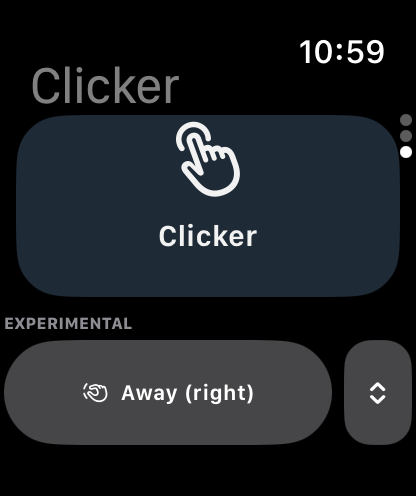 The Watch clicker: full-screen pad, with the experimental Double Tap gesture cue loaded